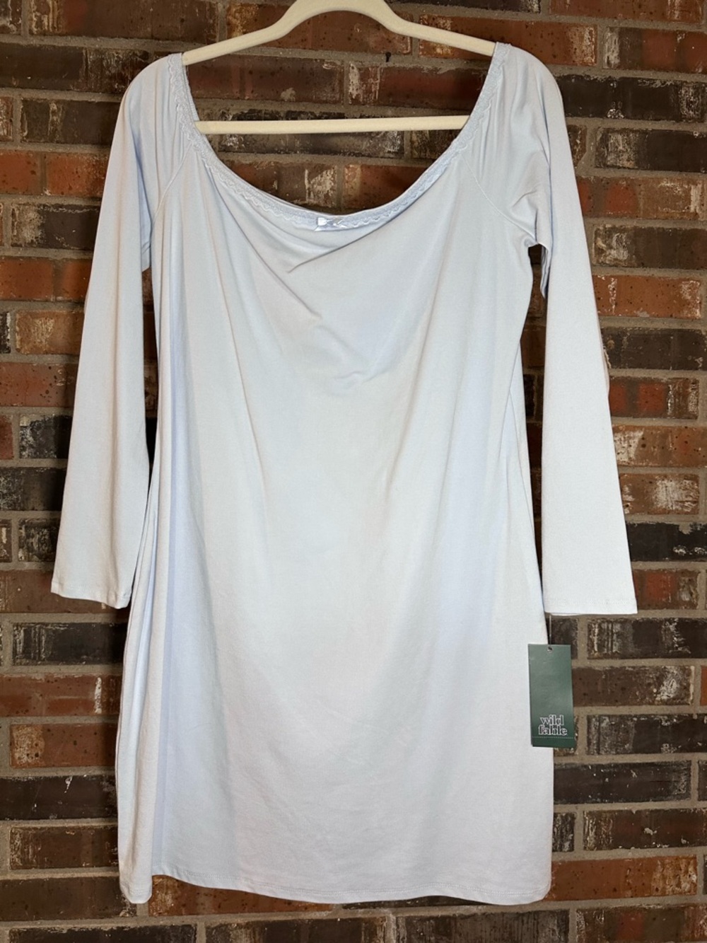 Pale Blue Scoop Neck Long Sleeve Mini Dress
